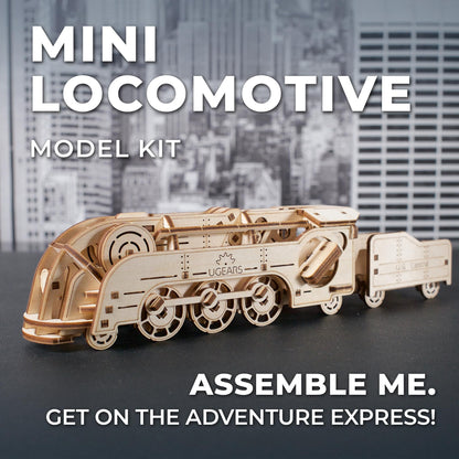 UGEARS Mini Locomotive 3D Wooden Puzzles for Adults - Wood Models for Adults to Build - Easy DIY Crafts for Adult Wooden Train Model Kit - Rubber Band-Powered Mechanical Puzzles