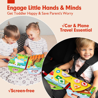 hahaland Busy Book for Toddlers 1-3 - Farm Animals Quiet Busy Board for 1 Year Old, Montessori Toys for 1 Year Old Boy Girl Gifts, Educational First Activity Books Felt Board Toddler Travel Toys