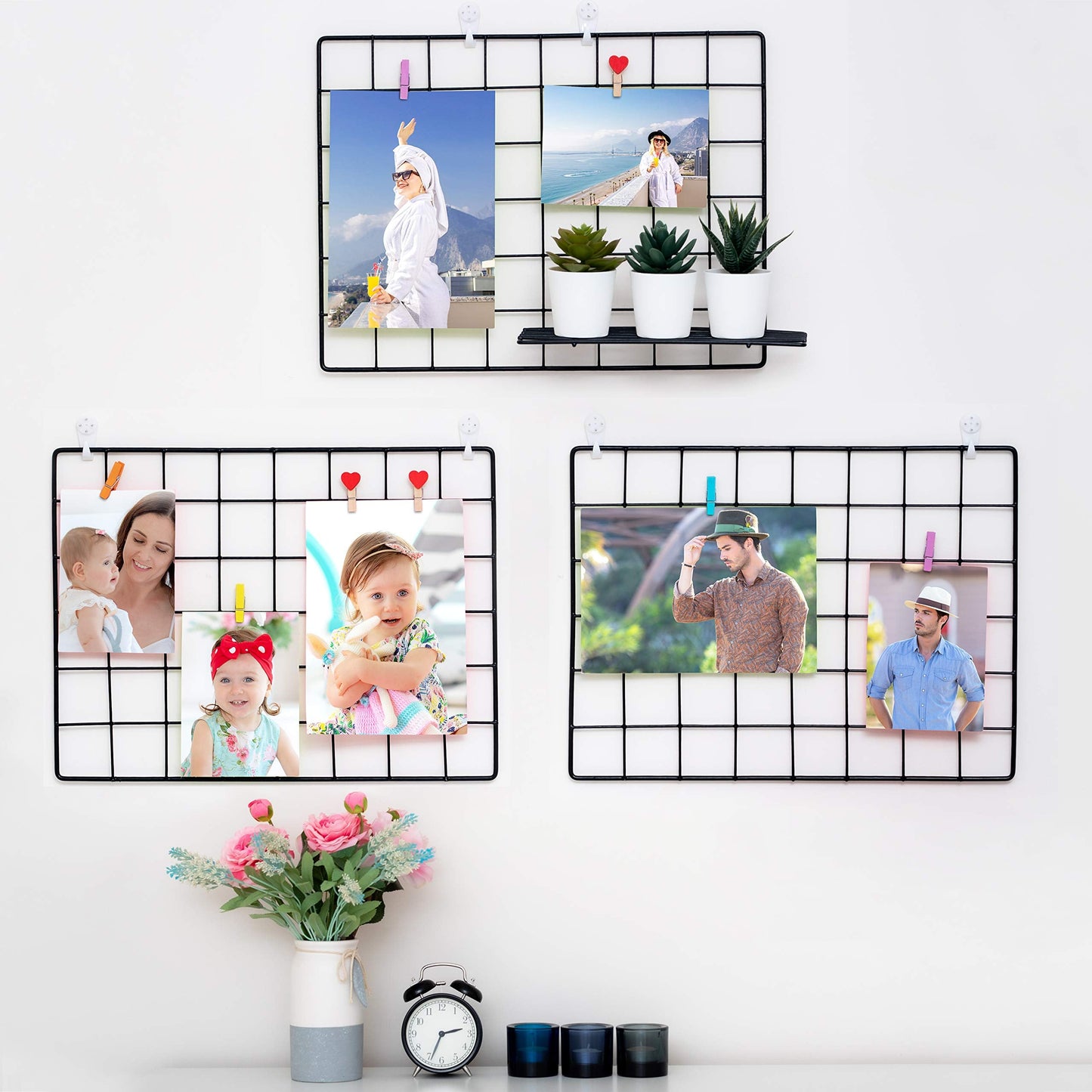 ODOXIA 3-Pack Wire Wall Grid Panel | Photo Grid Wall Decor | Metal Board for Hanging Pictures | Black Wire Organizer for Home, Office & Kitchen | Panel for Display & Storage