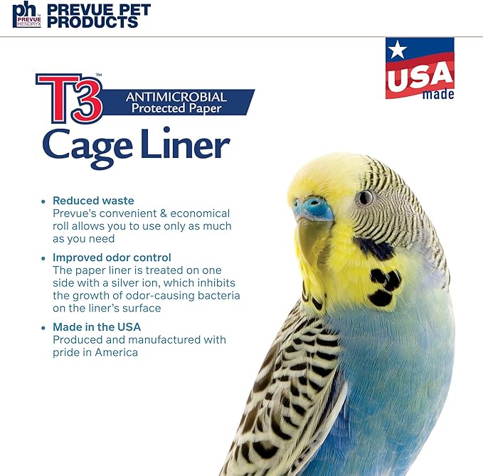 Prevue Pet Products T3 Cage Liner - Bird Cage Accessories, 25 Ft Odor Absorbent Protection, Universal Liner for All Birds, Fits Small, Medium, and Large Enclosures, Simplifies Cleaning - Regular Size