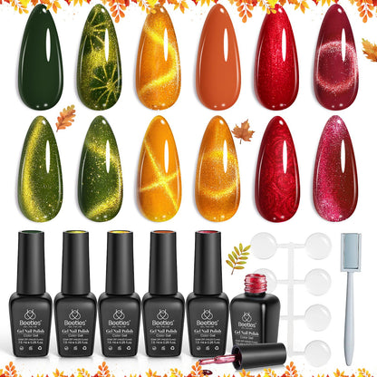 Beetles Halloween Gel Nail Polish Set – Wicked Mystic 8 Colors Gel Polish Kit, Gold Silver Black Green Blue Cat Eye Purple Red Glitter with Nail Art Accessories UV LED Soak Off Manicure Gift for Women