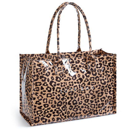 KALIDI PVC Tote Bag Women’s Kraft Paper Work Handbags Purses with Top Handle,Leopard