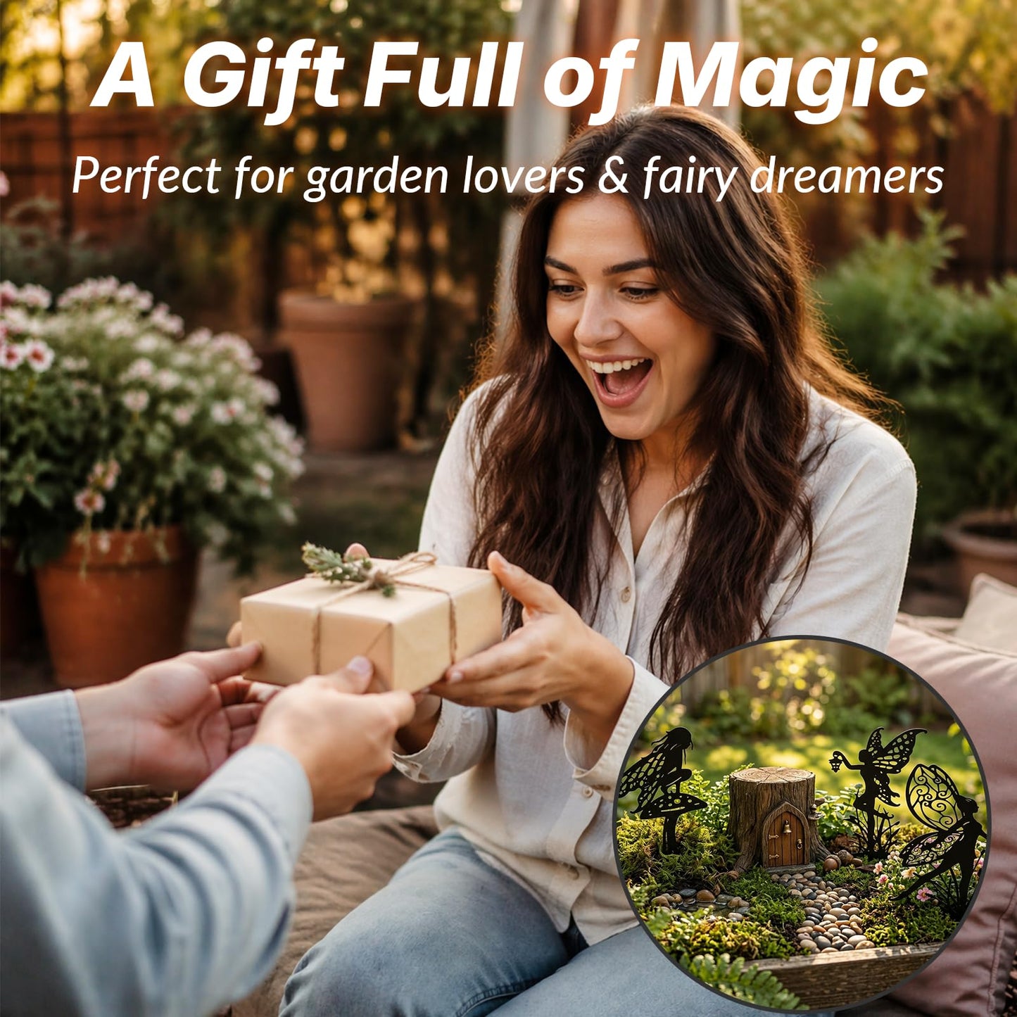 BZHABAOYE Fairy Garden Stakes, Metal Decorative Garden Stakes, Black Fairy Silhouette Yard Art for Flower Bed, Lawn, Planter, Outdoor Garden Decor（Black Set of 3）