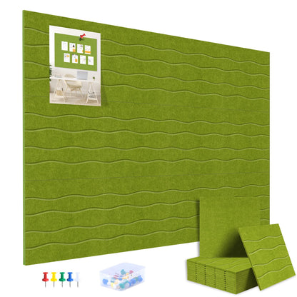 AKONEGE Felt Bulletin Board Tiles 12 Pack, 48" x 36" Cork Board Alternative, DIY Pin Board Wall Tiles for Photo Wall, Vision Board, Room & Home Office Decor, Stick-On with Adhesive Tabs, Forest Green