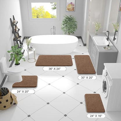 OLANLY Bathroom Runner Rugs 47x17, Extra Soft Absorbent Chenille Bath Rugs, Rubber Backing Quick Dry, Machine Washable Long Bath Mats for Bathroom Floor, Tub and Shower, Home Decor Accessories, Mocha