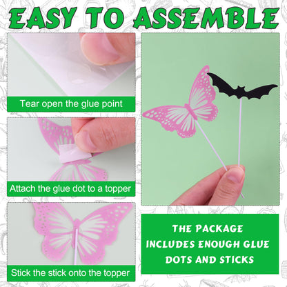 74 Pcs Witch Theme Cake Decorations Party Supplies - Green&Pink Balloons, Mini Witch Hat, Crown, Broom, Magic Wand, Bat and Butterfly Cake Topper - for Princess Witch Halloween Birthday Decoration