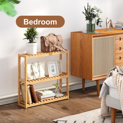 FILWH Bamboo Organizer Rack - Adjustable 3-Tier Storage Shelf, Wall Mounted or Over The Toilet, Living Room, Kitchen (Natural)
