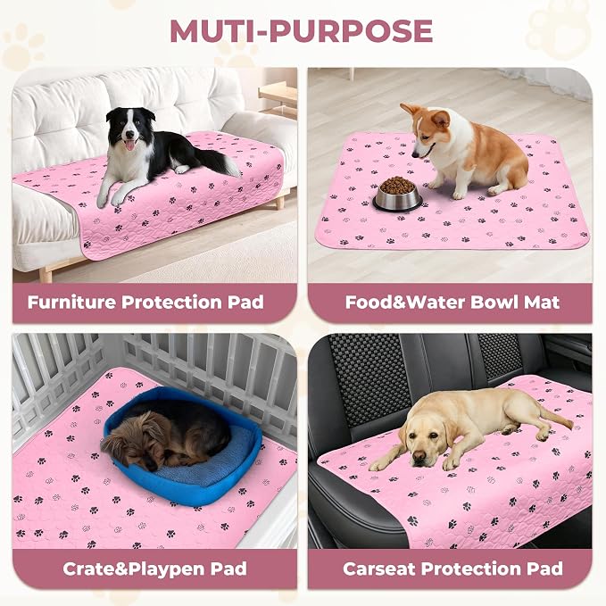 Fostanfly Washable Pee Pads for Dogs, 2 Pack 63"x63" Training Pads, Pink | Machine Washable & Reusable pee pads, Strong Absorbency, Leak-Proof & Waterproof, Non-Slip, Playpen, Dog Whelping, Crate