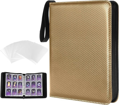 MAXECHO 9 Pocket Trading Card Binder, 1008 Pockets in 56 Removable Double-Sided Sleeves, PU Zip Card Collection Storage Organizer Album for Baseball, MTG, TCG, Sports. Gold