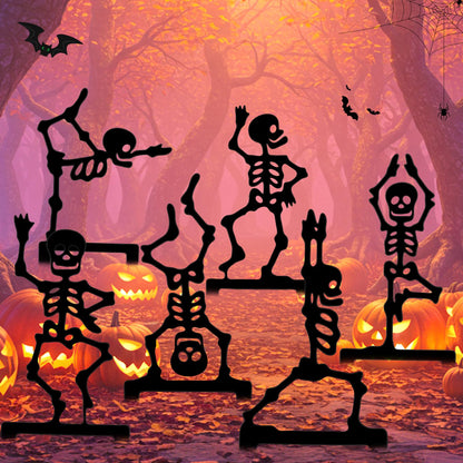 Moxweyeni 6 Pack Halloween Yard Stake 11.8" Metal Skeleton Garden Stakes Black Halloween Yard Signs Gothic Scary Decorations for Outdoor Garden Lawn Path