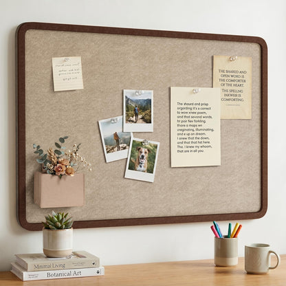 KERRAM Bulletin Board, 36 x 24 inches Decorative Felt Board Foldable Photo Board Pin Boards, Cork Board Alternative for Walls, Office, Home, Classroom with Pushpins ＆ Small Storage Bag, Brown