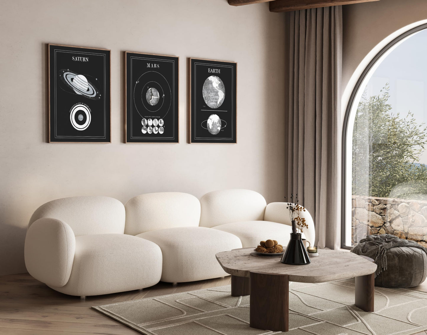 Poster Master 3-Piece Space Wall Art Set, 8x10 Unframed Art Print Posters, Lunar Home Decor, Astrological Room Decoration Poster, Black & White Lunar Design, Gift for Planetary Astrology Fans