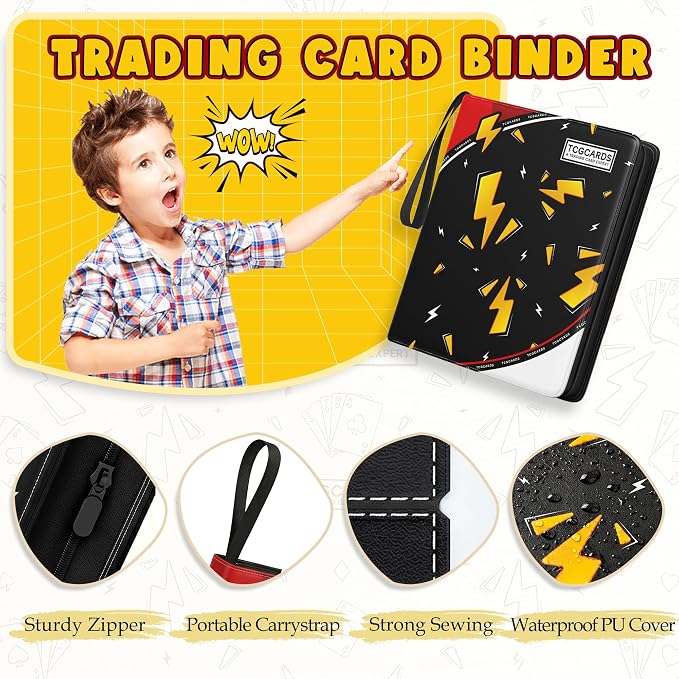 Card Binder for Pokemon Cards, 9 Pocket Trading Card Binder Holds 900 Cards with 50 Removable Sleeves, 3 Ring Zipper Card Holder Album Book Case for TCG, MTG, Sports Cards Collection, Boys Girls