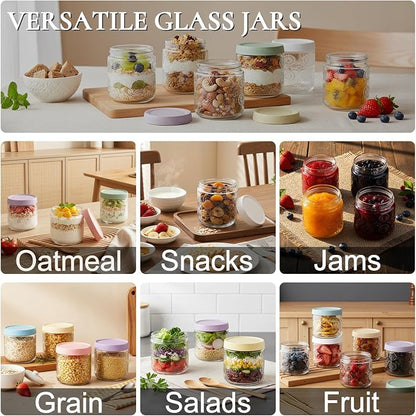 8 pack 16 oz Overnight Oats Containers with Lids, Glass Food Storage Container, Salad Jars, Mason Jars for Overnight Oats, Yogurt, Oatmeal, Salad, Coffee, Spices