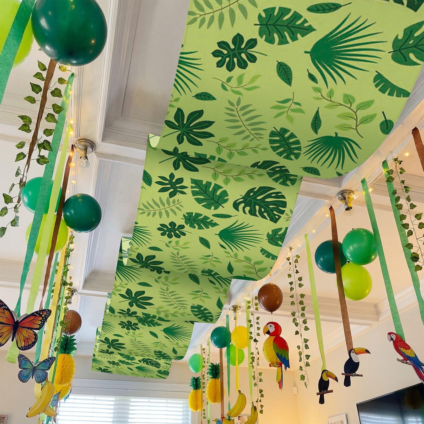 Feifeiya 3 Pcs 36 ft Jungle Theme Party Decor 2026 Vbs Decorations Tropical Forest Palm Leaves Rainforest Safari Jungle Ceiling Banner Party Hanging Decor for Vbs Sunday School Classroom