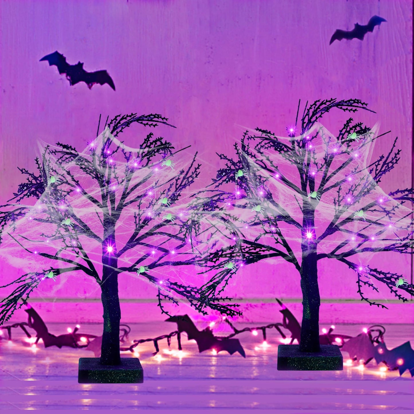 Happy Trees 2 Pcs Halloween Black Spooky Tree,18"