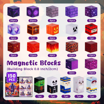 3 otters Magnetic Blocks 150PCS Portal Set, STEM Magnet Cubes Construction Toys for Kids, Sensory Stacking Building Blocks Birthday Gifts for Boys & Girls