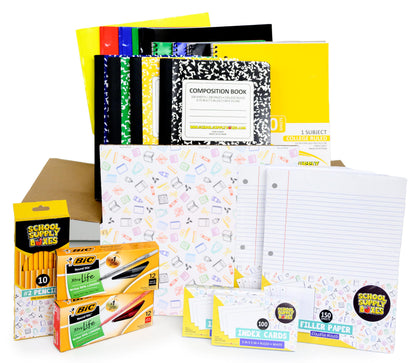 School Supply Boxes | High School Writing Bundle (1 Box) | Back to School Essentials Kit for Students & Teachers | Includes College-Ruled Filler Paper, College-Ruled Notebooks, 12 ct. Pens, & More