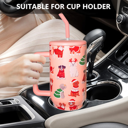 OEUFSEEE Christmas Dog Tumbler with Straw and Lid Vacuum Insulated 40oz Stainless Steel Puppy Cup Gifts for Women Xmas Present Skinny Water Bottle Coffee Cup for Home or Travel
