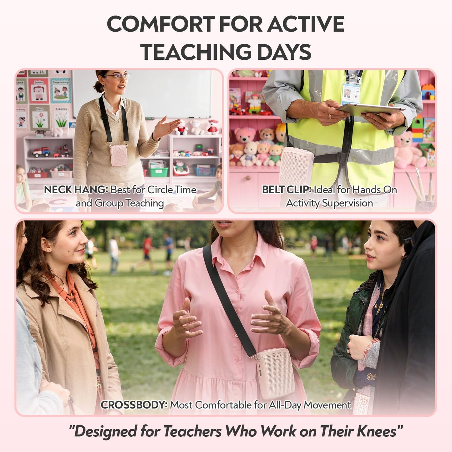 WinBridge Voice Amplifier with Bluetooth, Portable Speaker and Microphone Set, Wireless Mic Headset Speaker for Teachers, Tour Guide, Publick Speaking, Fitness Instructors, Features Mute, WB002 Pink
