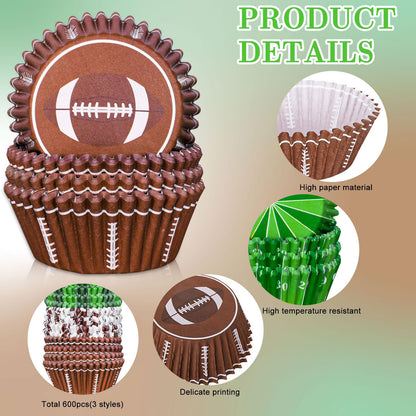 Whaline 600Pcs Football Cupcake Liners Rugby Disposable Baking Cups Sports Theme Muffin Cupcake Wrappers for Birthday Holiday Party Post-match Celebration