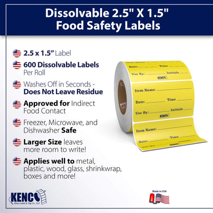 Dissolvable Food Labels for Glass, Plastic Metal, Wood - Washes Off No Residue - Food Prep and Rotation, Canning, Commercial Use and More! USA Made (1 Pack)