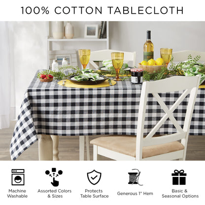 DII Buffalo Check Collection, Classic Farmhouse Tablecloth, Tablecloth, 52x52, Navy & Cream