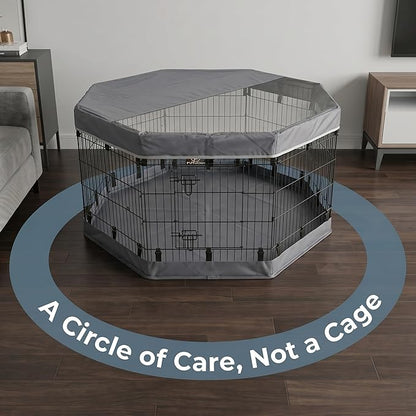 PJYuCien Dog Playpen with Top Cover and Bottom Pad - Metal Foldable Exercise Pen, 8 Panels 30" H x 24" W Indoor Outdoor Pet Fence Puppy Crate Kennel, Gray
