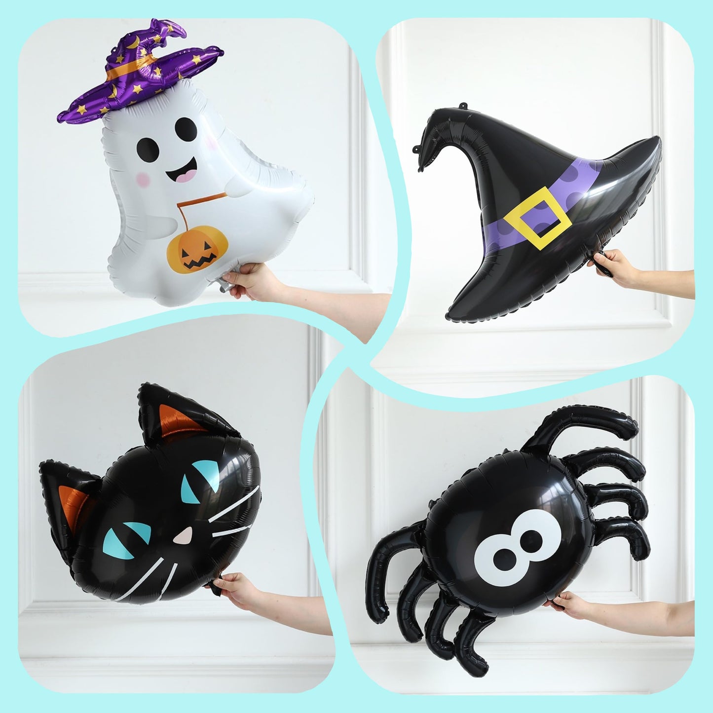 Enanal 166pcs Halloween Balloon Arch Kit - Pastel Rainbow & Black Latex Balloons with Witch Hat/Ghost/Spider/Black Cat Foil Balloons for Little Boo Birthday, Halloween Baby Shower Party Decorations
