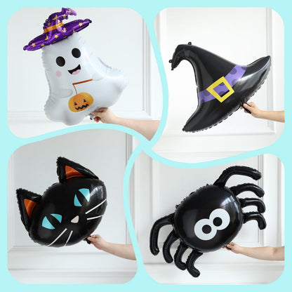 Enanal 166pcs Halloween Balloon Arch Kit - Pastel Rainbow & Black Latex Balloons with Witch Hat/Ghost/Spider/Black Cat Foil Balloons for Little Boo Birthday, Halloween Baby Shower Party Decorations