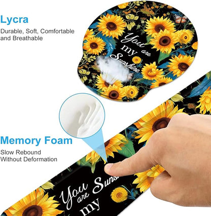 Keyboard Wrist Rest and Mouse Wrist Rest Pad with Cup Coaster,Made of Memory Foam,Ergonomic Support,Easy-Typing and Pain Relief,for Gaming Office Home Computer,You are My Sunshine Sunflower