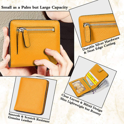 AINIMOER Small Leather Wallet for Women, Ladies Credit Card Holder RFID Blocking Women's Mini Bifold Pocket Purse, Yellow