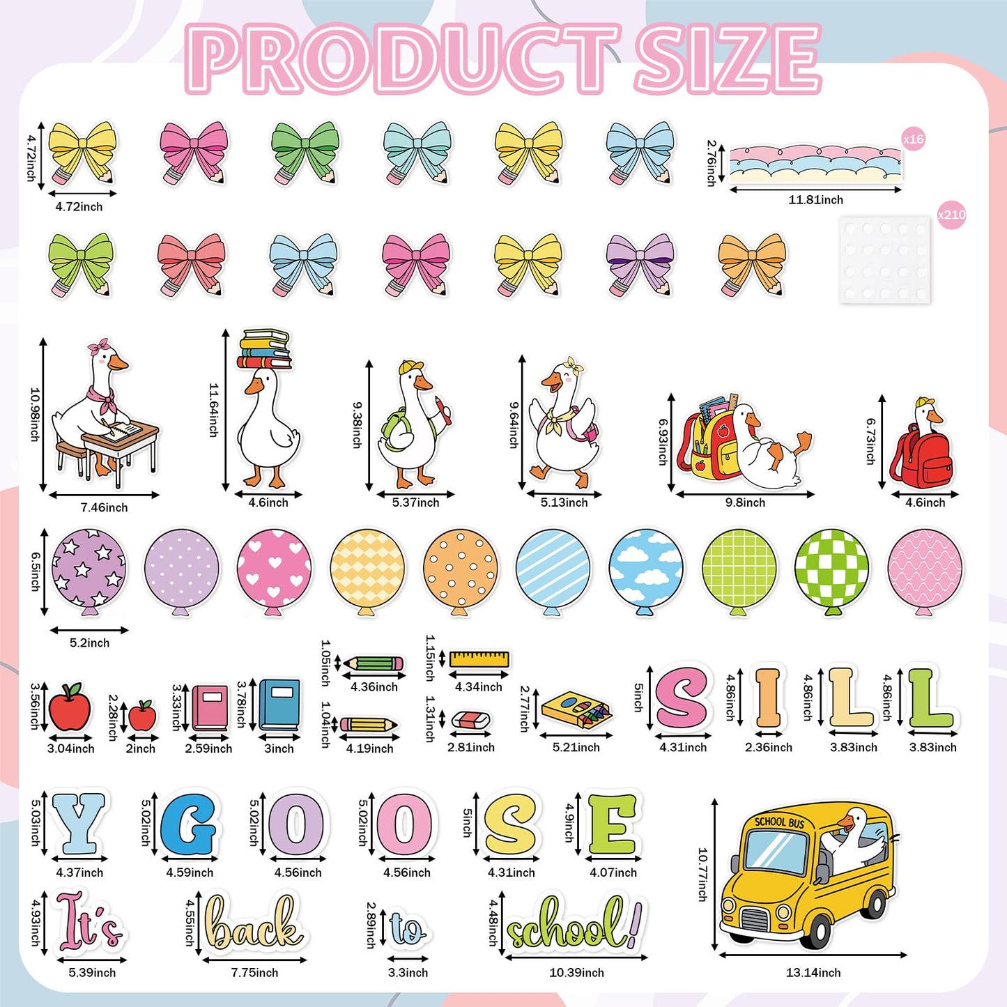 Gersoniel 70 Pcs Silly Goose It's Back to School Bulletin Board Set Goose Bow Book Pencil Banner DIY Paper Cutout for First Day of School Birthday Party Classroom Chalkboard Wall Decorations