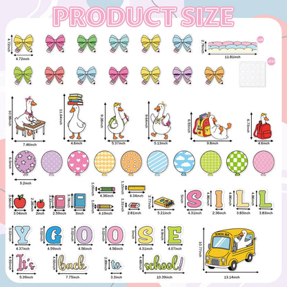 Gersoniel 70 Pcs Silly Goose It's Back to School Bulletin Board Set Goose Bow Book Pencil Banner DIY Paper Cutout for First Day of School Birthday Party Classroom Chalkboard Wall Decorations