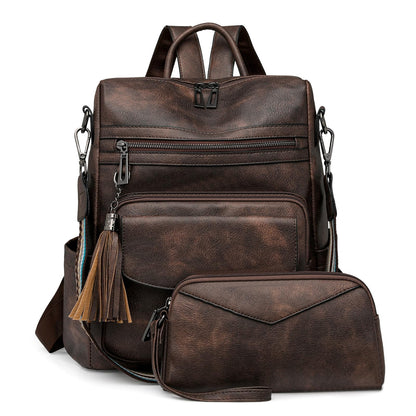GAEKEAO Backpack Purse for Women Fashion Leather Designer Travel Backpack Purses Convertible Shoulder Bag with Wristlet (Two-toned Coffee)