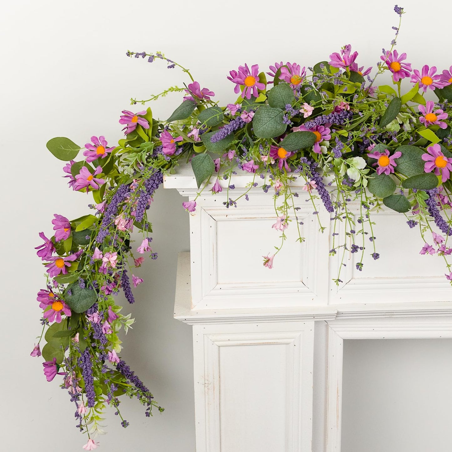 YUGALI Summer Garland, 6ft Eucalyptus Lavender Daisy Wildflower Vine