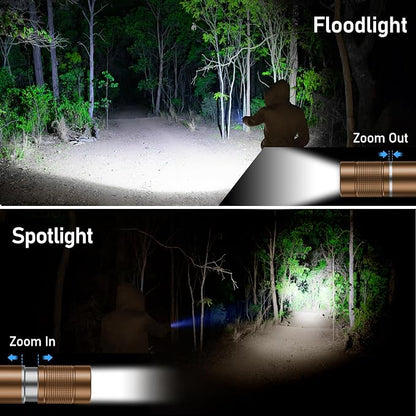 Blukar Rechargeable Flashlight, High Lumens Flashlight, Super Bright Small LED Flash Light- Zoomable, Adjustable Brightness, Long Lasting for Camping, Outdoors and Home Emergency-Brown