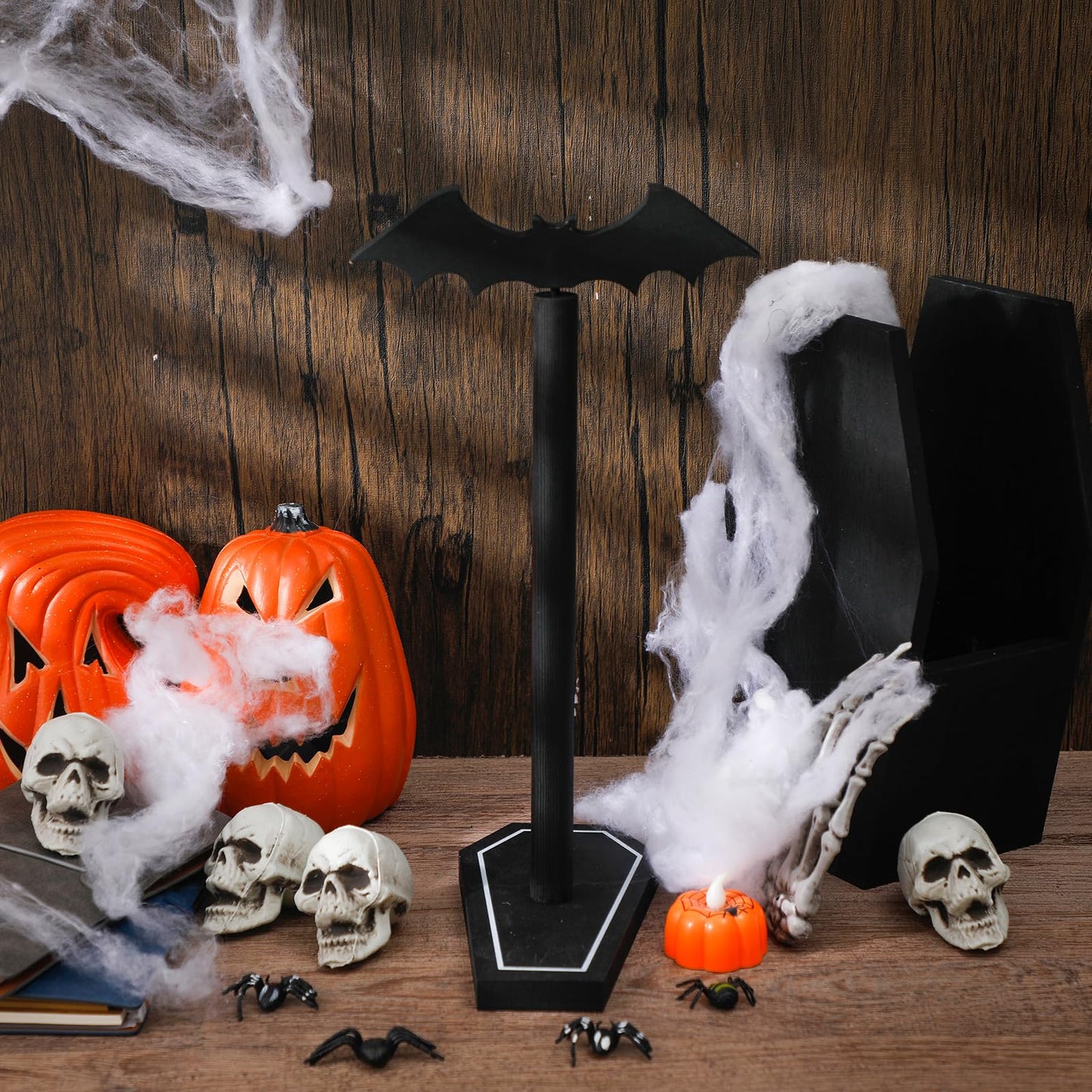 Uiifan Gothic Paper Towel Holder Bat Paper Towel Holder Coffin Kitchen Utensil Holders Halloween Gothic Kitchen Accessories Black Wood Spooky Decor for Home Table Bathroom Gifts Decoration