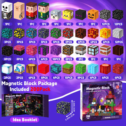 Gryxpox 200 PCS 0.8in Magnetic Blocks,Magnetic Building Cubes, Build Portal World Set,Stacking Magnets, STEM Sensory Toys for Ages 3+ Toddlers Kids Girl Boys Easter Birthday Creative Game Gifts