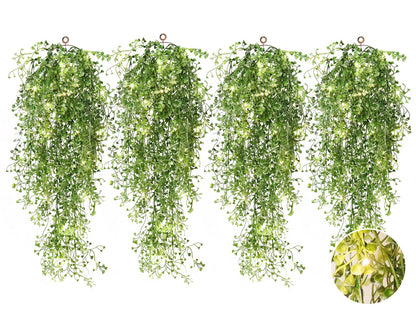 RECUTMS Artificial Hanging Ferns 2.5ft Artificial Ivy Vine Greenery with 30 LED Large Faux Wall Plants Artificial Plants Outdoor for Farmhouse Room Corridor Window Decor 4 PCS (White)