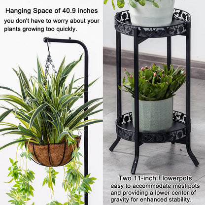 COPREE 2-tier Hanging Plant Stand 2 Pack, Space-Saving Iron Planter Shelves Flower Pot Organizer Rack Multiple Flower Pot Display Holder Shelf Indoor Outdoor Heavy Duty Planter Shelving Unit