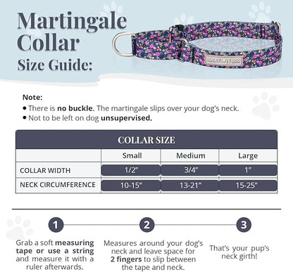 Lucky Love Dog Martingale Dog Collar - Adjustable, No-Slip, Durable, & Soft Webbing Collar for Male and Female Dogs Ideal for Training & Walking - Primrose, Small