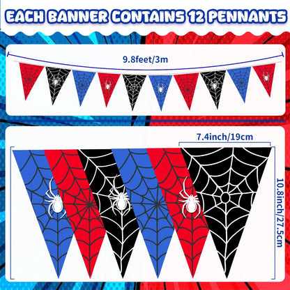 Gilprop 49.2 Ft / 60 Pieces Spider Web Party Decorations Pennant Banner Triangle Flags Garland Bunting Banner for Birthday Gender Reveal Wedding Baby Shower Decor Supplies (Red Blue Black)