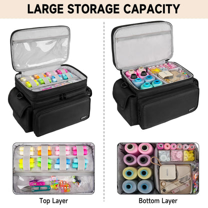 LEFOR·Z Large Sewing Supplies Organizer(13 x 8 x 9 in),Double-Layer Sewing Accessories Storage and Organizer Case Bag,Protable Travel Sewing Box Sewing Basket for Sewing Tools,Black(Bag Only)
