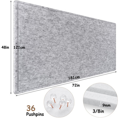 Large Bulletin Board, 72x48 Inches Cork Board Alternative, Large Felt Board Decorative Pin Board for Wall, Foldable Photo Board Self-Adhesive Vision Board with 36 Pushpins Light Gray