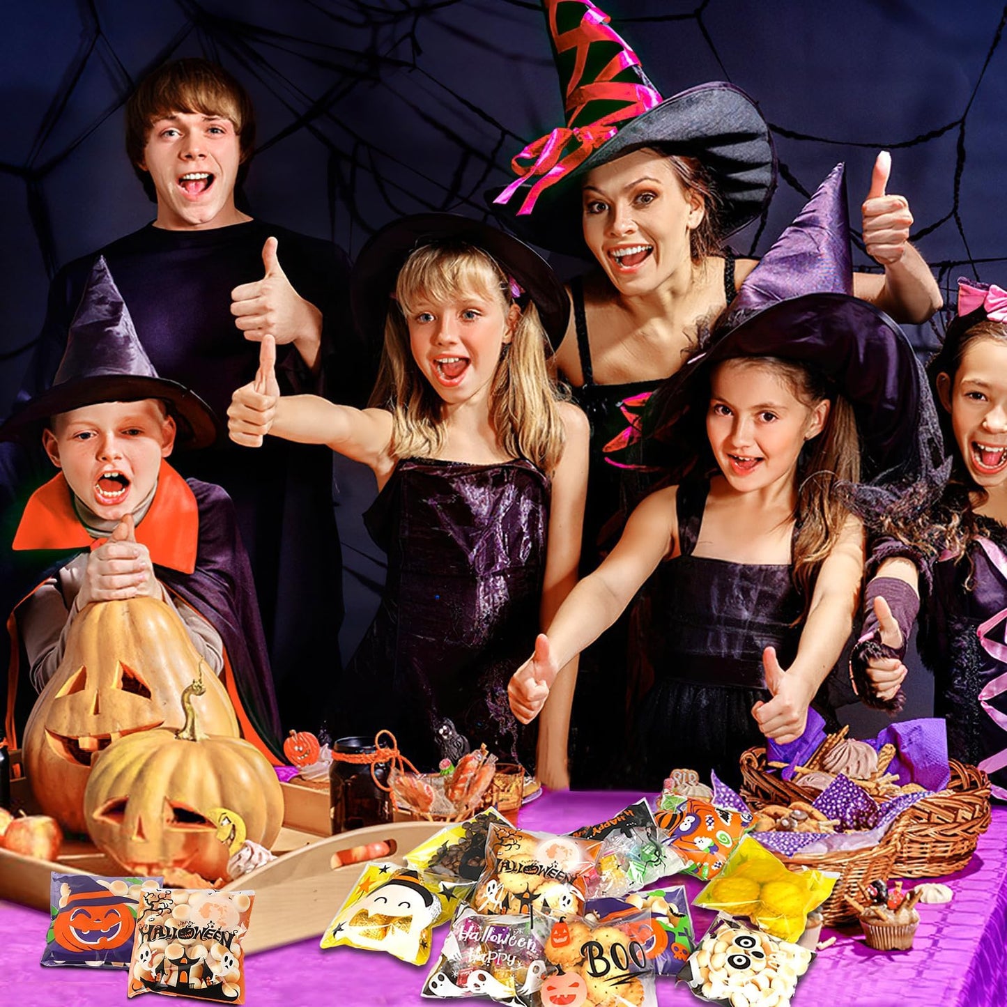 FEBSNOW 450pcs Halloween Self Adhesive Candy Dessert Treat Bags 9 Patterns