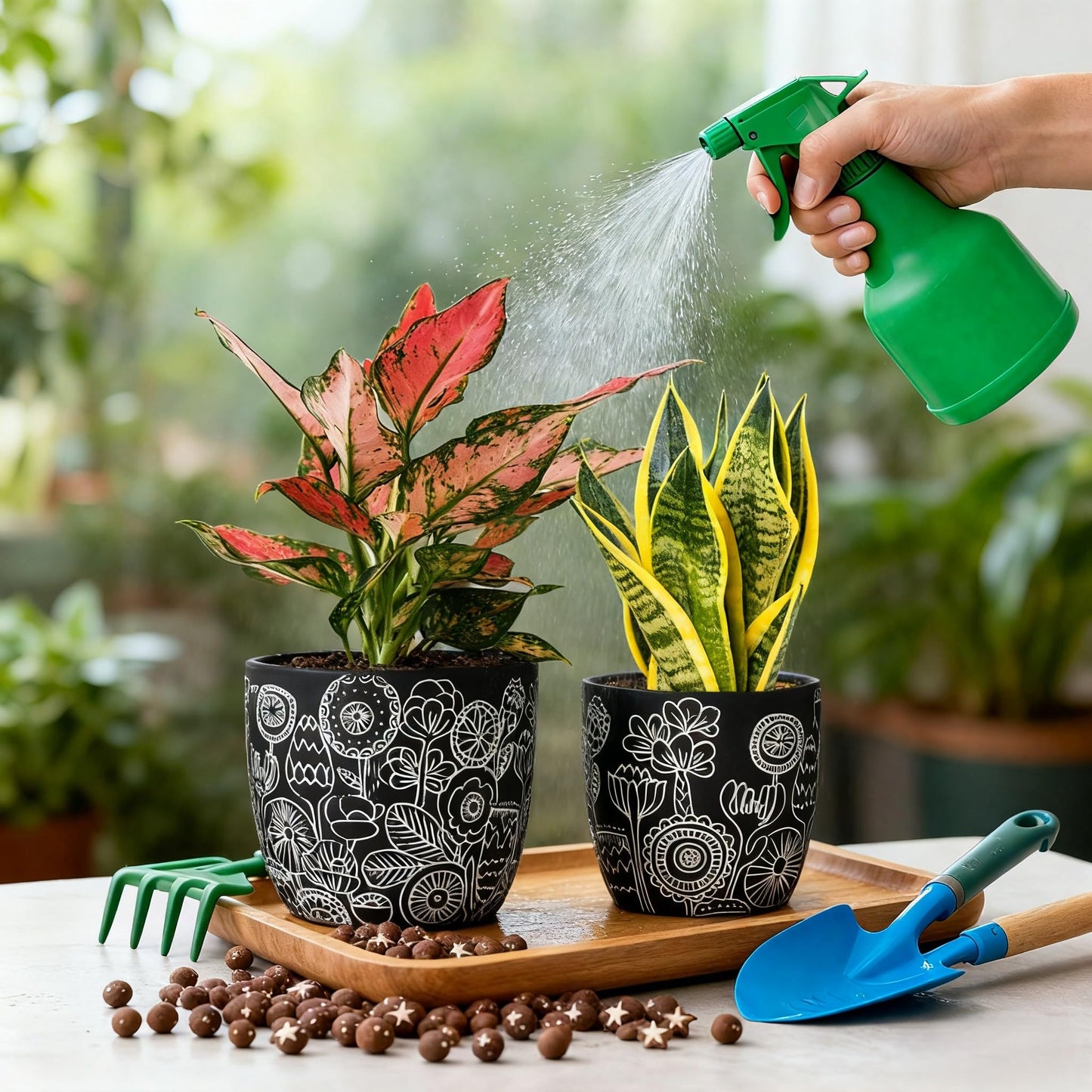 FUYHE Terracotta Pots, 6.5+5+4.4 Inch Plant Pots with Drainage Hole- Floral Pattern, Black Boho Ceramic Planters for Indoor Plants, Flower Pots Indoor Succulents, Herbs Plants,Set of 3