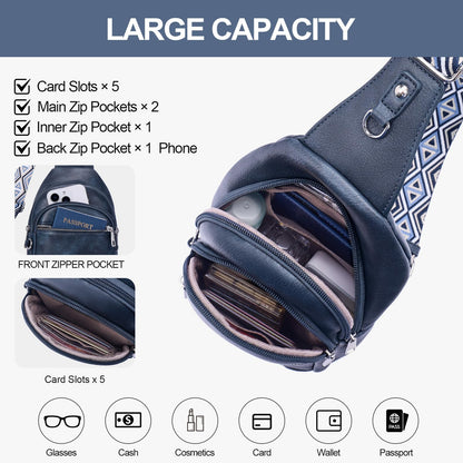 Lexiyat Anti Theft Crossbody Bags for Women Travel Chest Sling Bag Leather RFID Purse Fanny Pack Blue