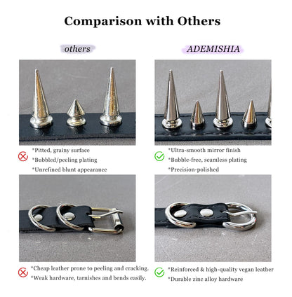 ADEMISHIA Punk Gothic Spiked Choker Necklace for Women, Adjustable Black Leather Collar for Women, Edgy Rock Jewelry for Halloween, Concerts