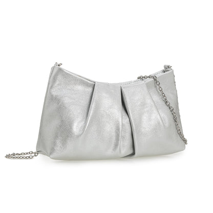 CHARMING TAILOR Women Clutch Bag Dressy Formal Handbag Pleated PU Clutch Purse for Cocktail Prom Wedding Party (Silver)